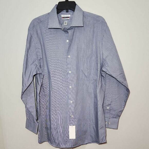 Men's Blue Striped Shirt Size 16 32/33 Wrinkle Free - Picture 1 of 7